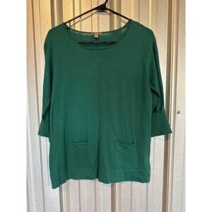 J. Jill Womens‎ Merino Wool Washable 3/4 Sleeve Sweater Green Lightweight Sz PXS
